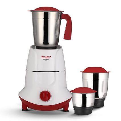 Maharaja Whiteline Unigrind Mixer Grinder with 3 Jars, 500W - MX-251 (White & Red)